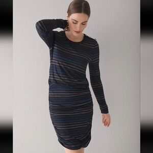 White House Black Market Long Sleeve Luxe Stripe Mini Dress Small Bodycon New